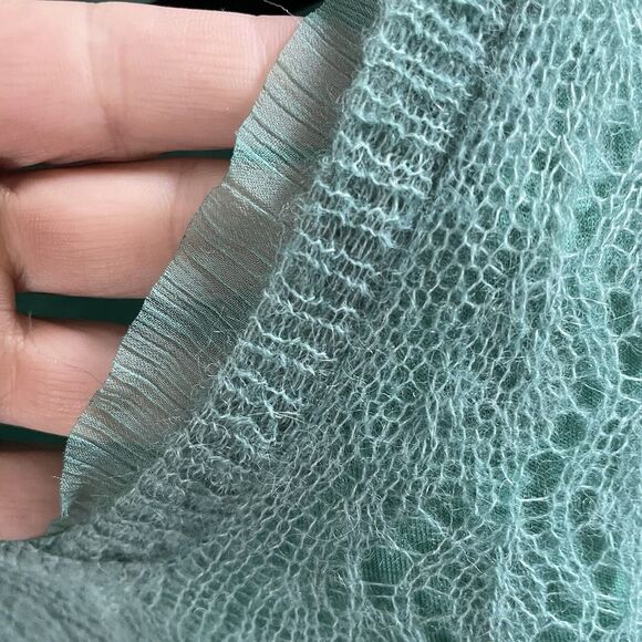 Anthropologie Knitted & Knotted Irina Sweater Medium Green Alpaca Sheer Hem Boho - Picture 6 of 11